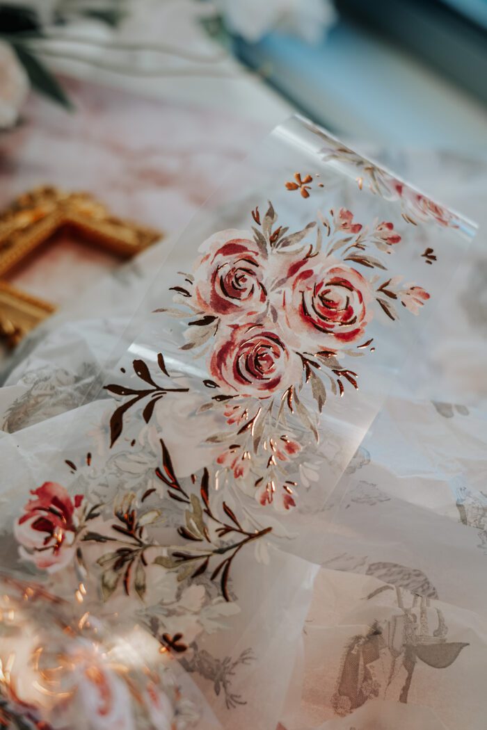 Meow Illustration Glossy PET Tape With Gold Rose "Summer Roses"