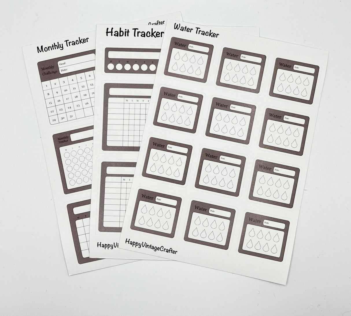 HappyVintageCrafter - Writable Paper Stickers - Tracker - Brown