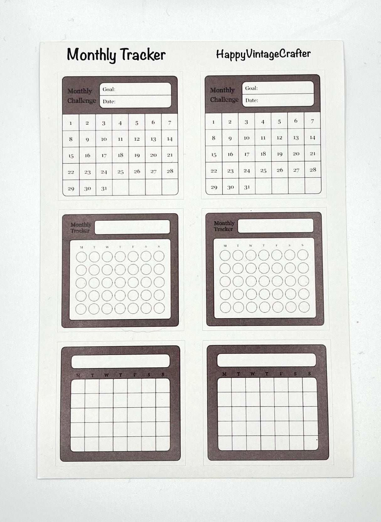 HappyVintageCrafter - Writable Paper Stickers - Tracker - Brown