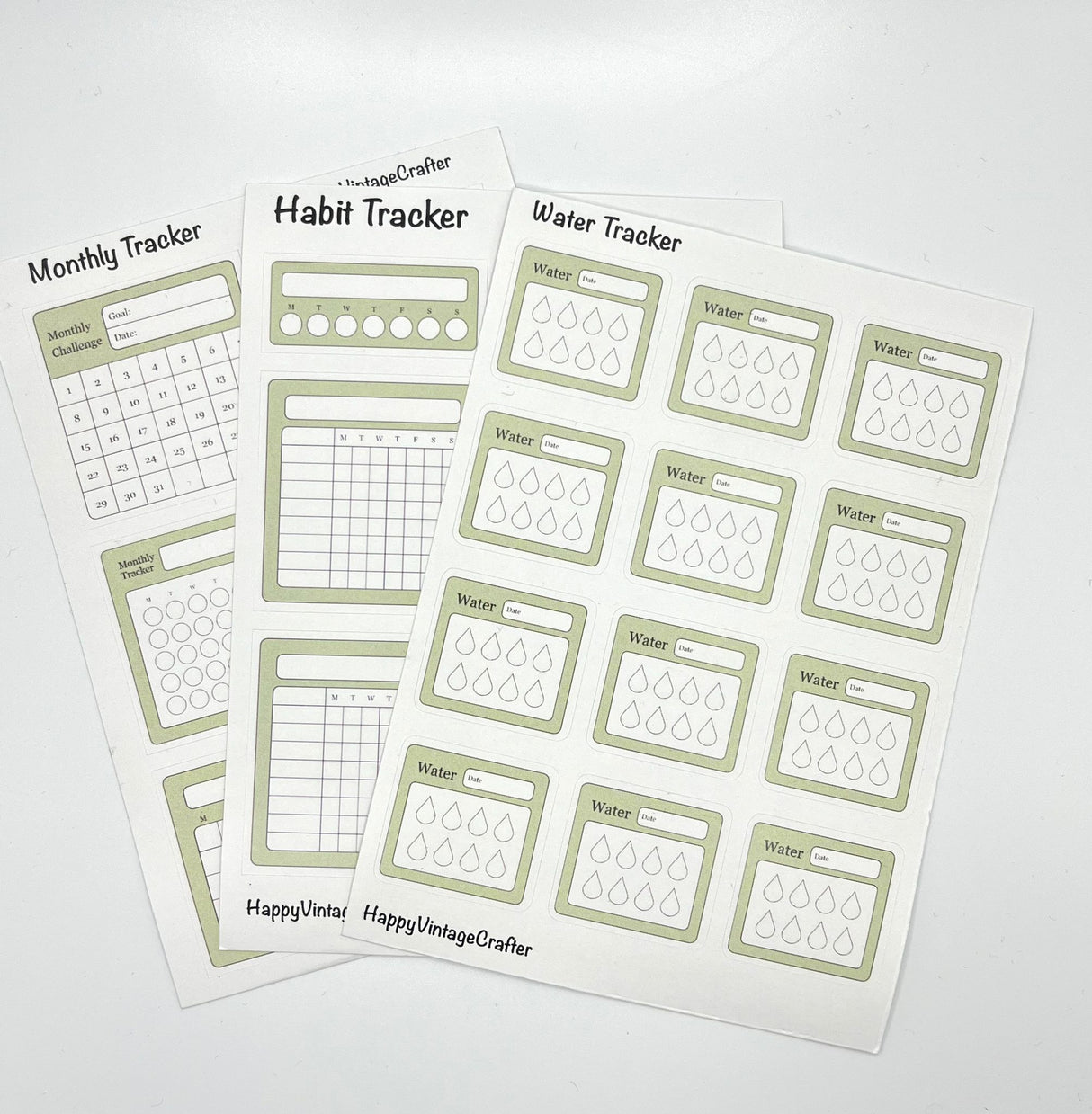 HappyVintageCrafter - Writable Paper Stickers - Tracker - Light Sage