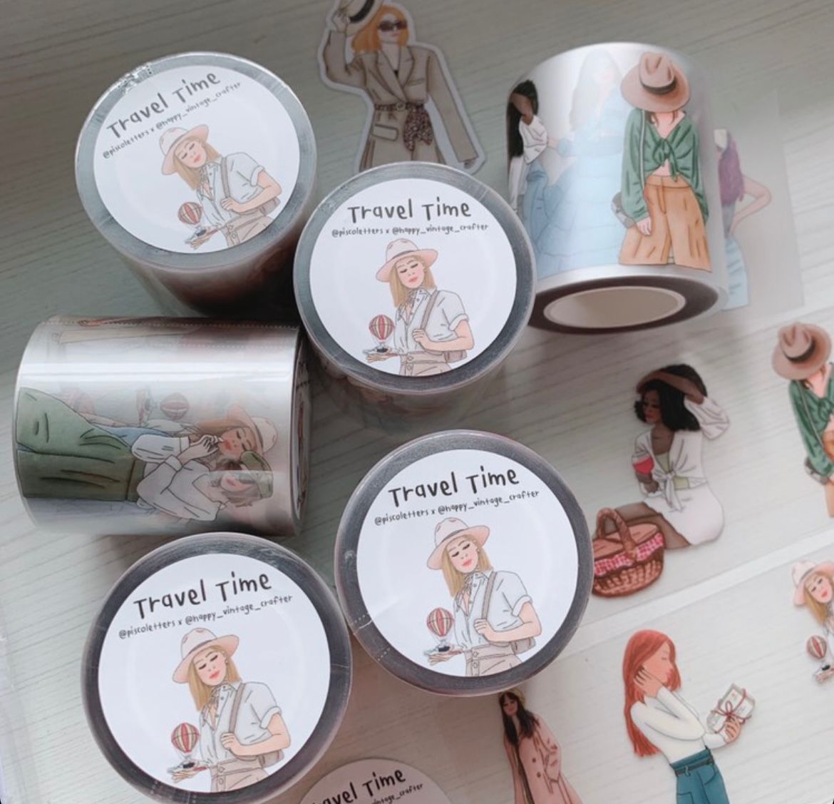 Piscoletters x HappyVintageCrafter PET Maskingtape "Travel Time"