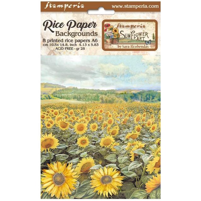 Stamperia Sunflower Art "Selection 8 Rice paper A6 backgrounds"
