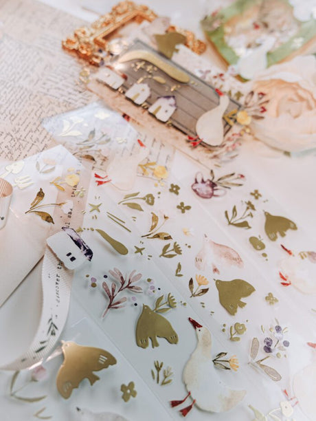 PREORDER!!! Meow Illustration - Woodland story Glossy PET tape with Matte Gold