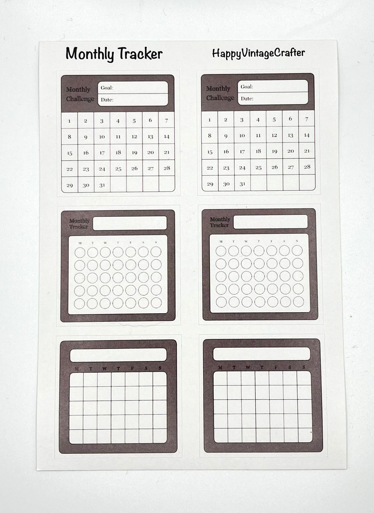 HappyVintageCrafter - Writable Paper Stickers - Tracker -  Brown