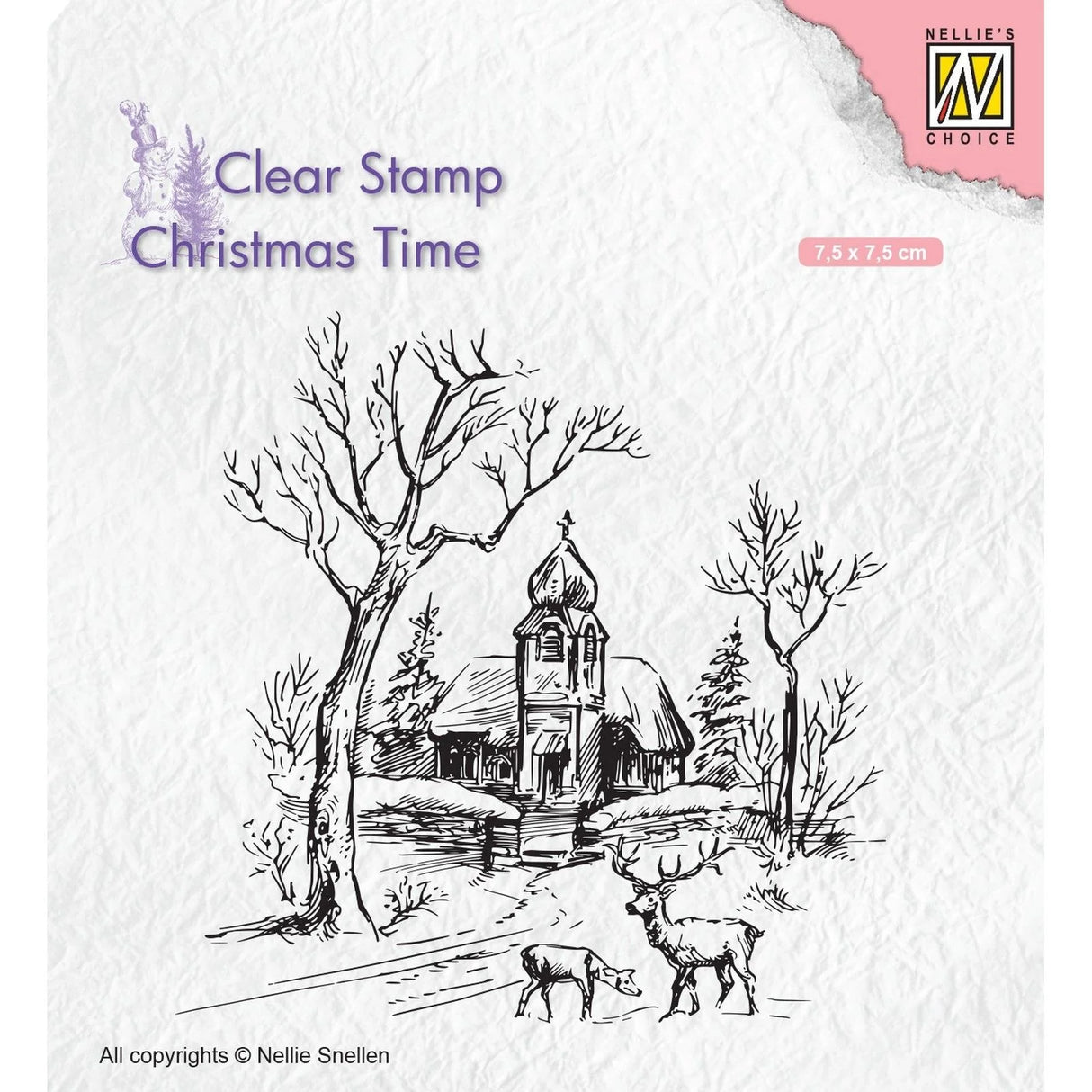 Nellie Snellen • Weihnachten Silikonenstempeln - Wintery Scene with Church and Reindeer (7,5cm)