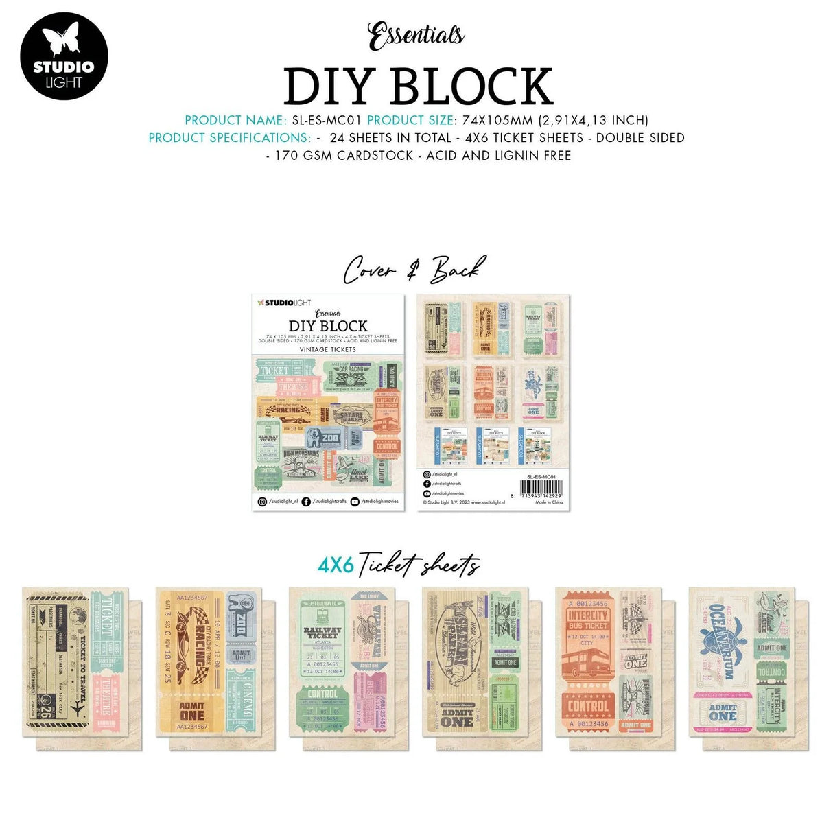 Studio Light • Essentials Mixed Paper Pad - Mini - Vintage Tickets