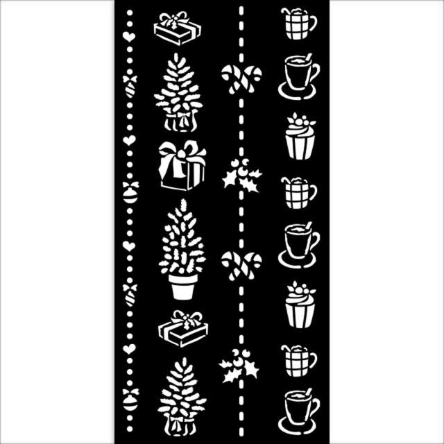 Stamperia Thick Stencil "Christmas Border Gift and Cups"
